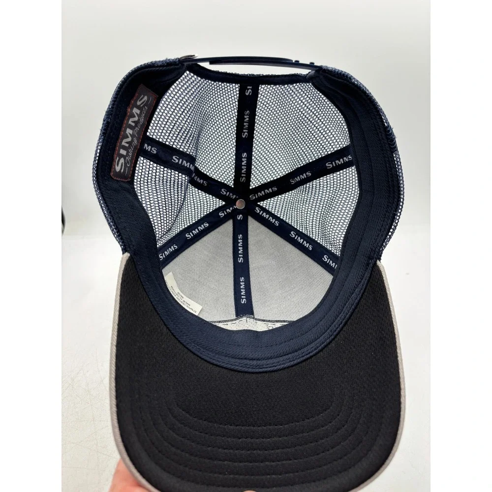 Simms Fishing Products Blue/Grey Trucker Hat Snapback Patch Logo Outdoor OSFM